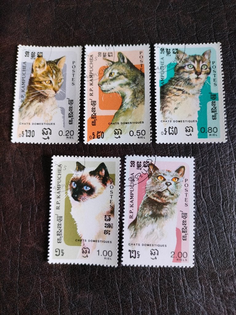 Cambodja 1985 - katten, Ophalen of Verzenden, Gestempeld, Zuidoost-Azië