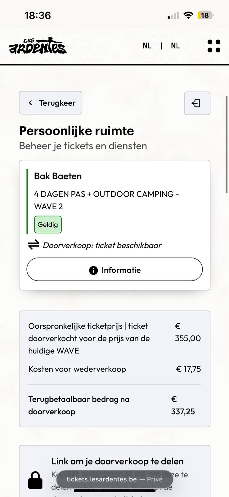 Les Ardentes ticket 4 dagen met camping., Tickets en Kaartjes, Kortingen en Cadeaubonnen, Eén persoon