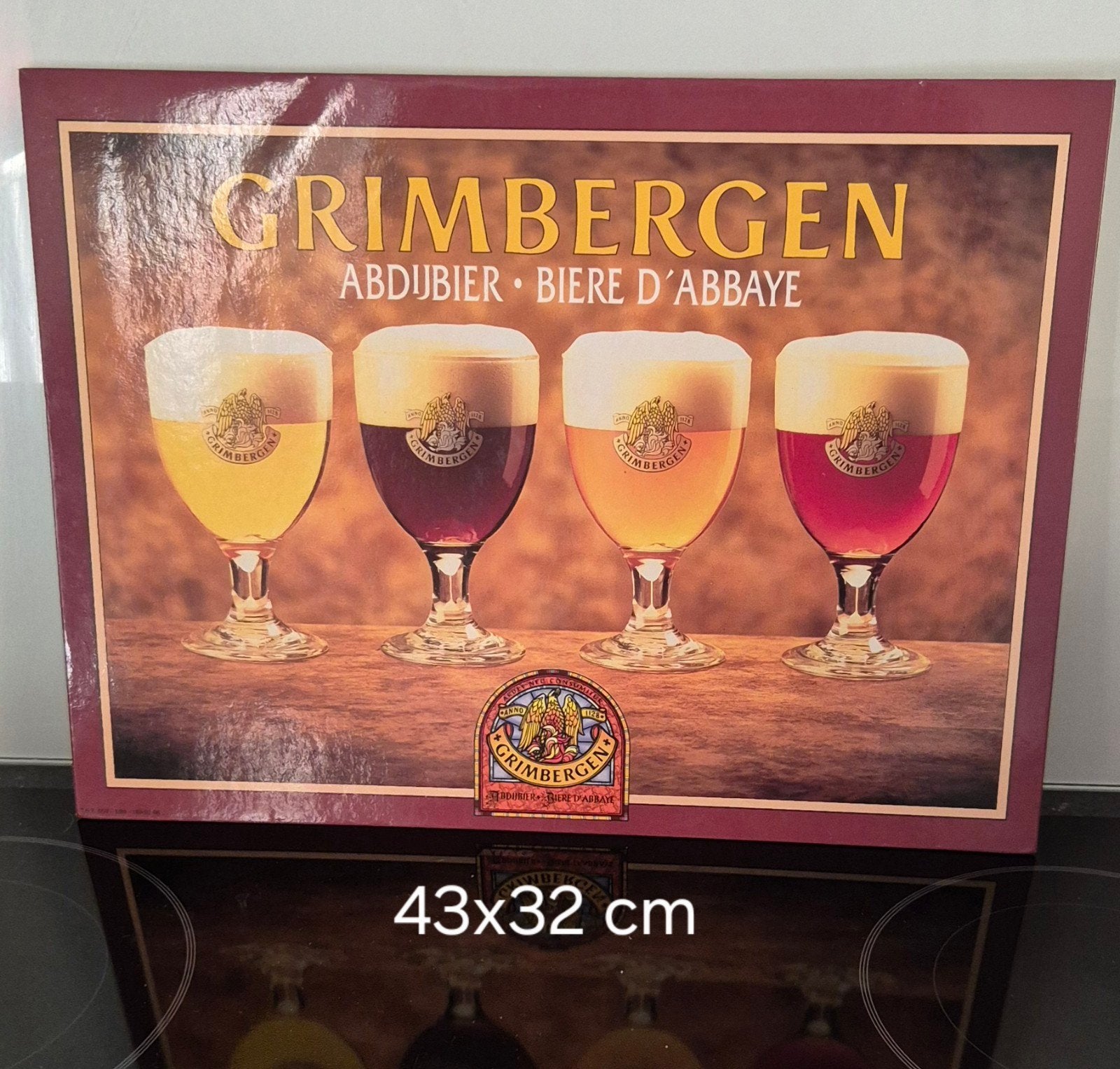 Vintage Grimbergen reclamebord karton 43x32 cm, Verzamelen, Biermerken, Ophalen