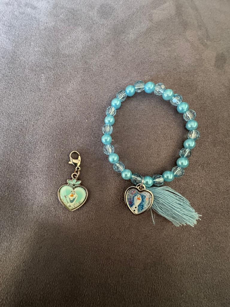 Olaf Frozen armband en hangertje/bedeltje, Ophalen, Zo goed als nieuw, Blauw, Armband