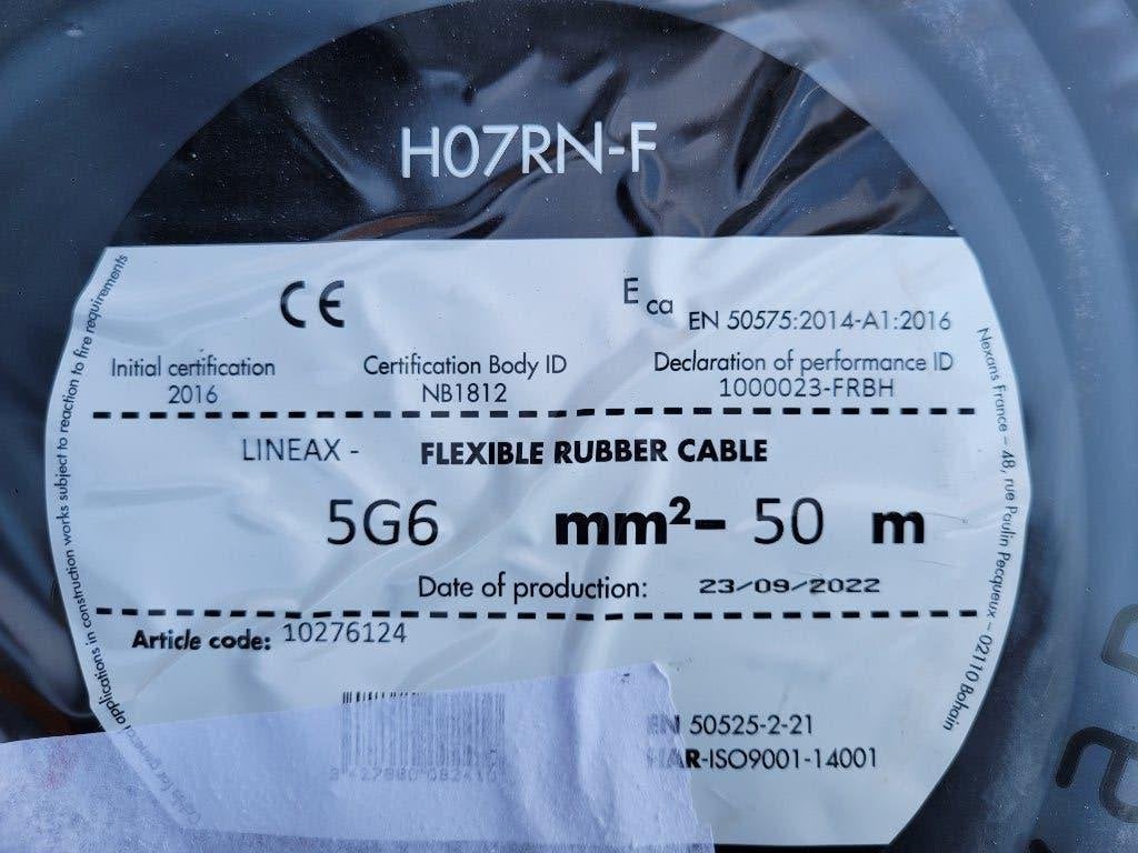 Rubber Kabel 5G6mm Lineax Nieuwe rol 50 meter, Doe-het-zelf en Bouw, Ophalen, Nieuw, Kabel of Snoer