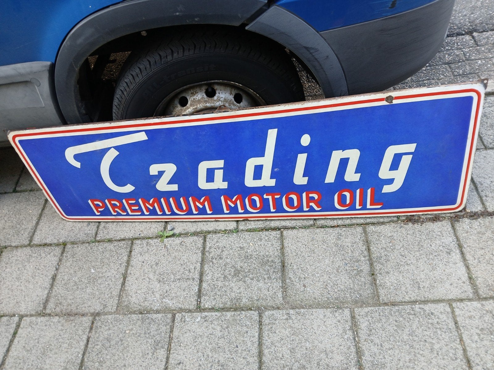 Emaille reclamebord Trading Motor oil, Ophalen of Verzenden, Gebruikt, Reclamebord