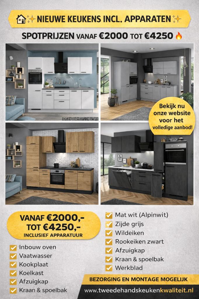 NIEUWE COMPLETE KEUKENS VOOR SPOTPRIJZEN BIJ JN KEUKENS!, Nieuw, Dubbelwandige keuken, Ophalen of Verzenden, Grijs