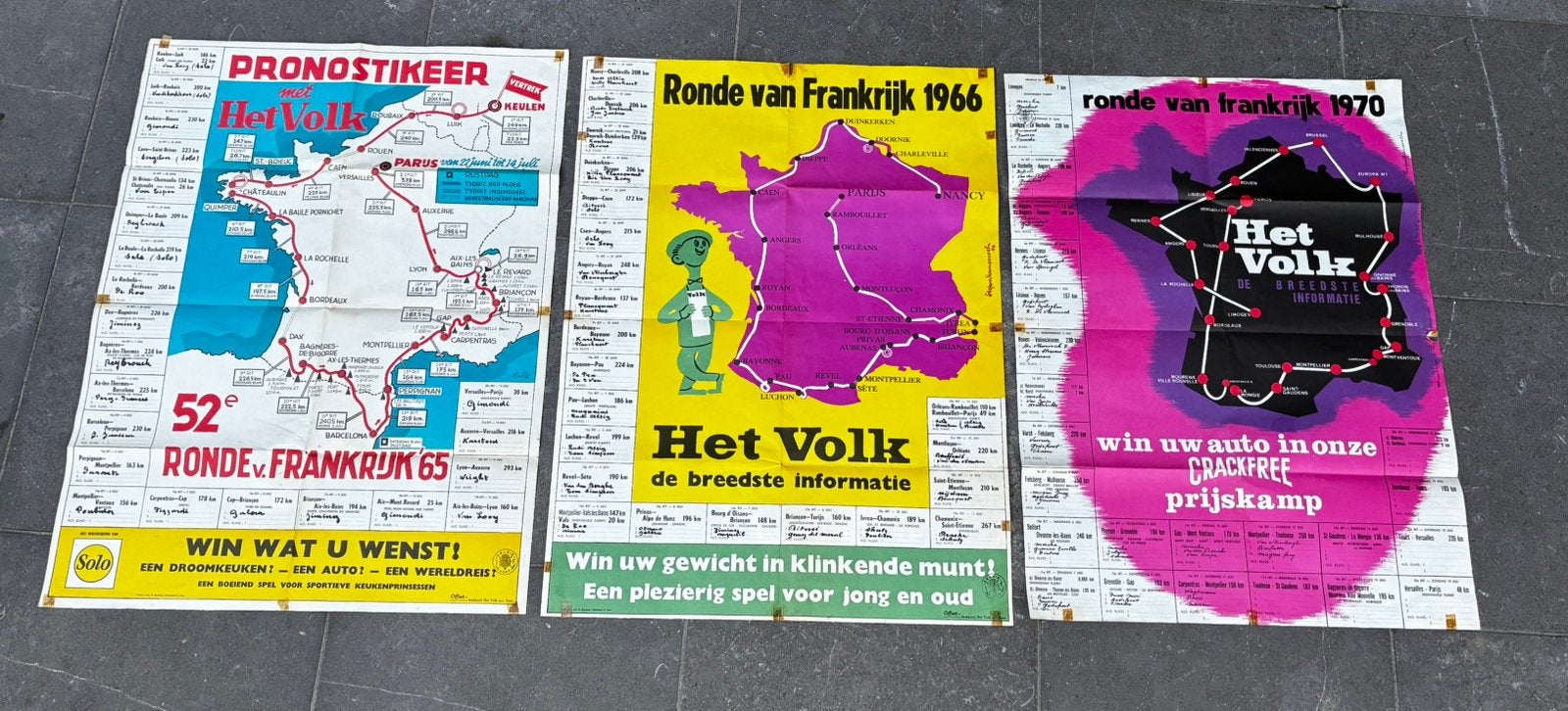 3 affiches “Tour de Fance” 1965/66 en 70, Ophalen, Gebruikt