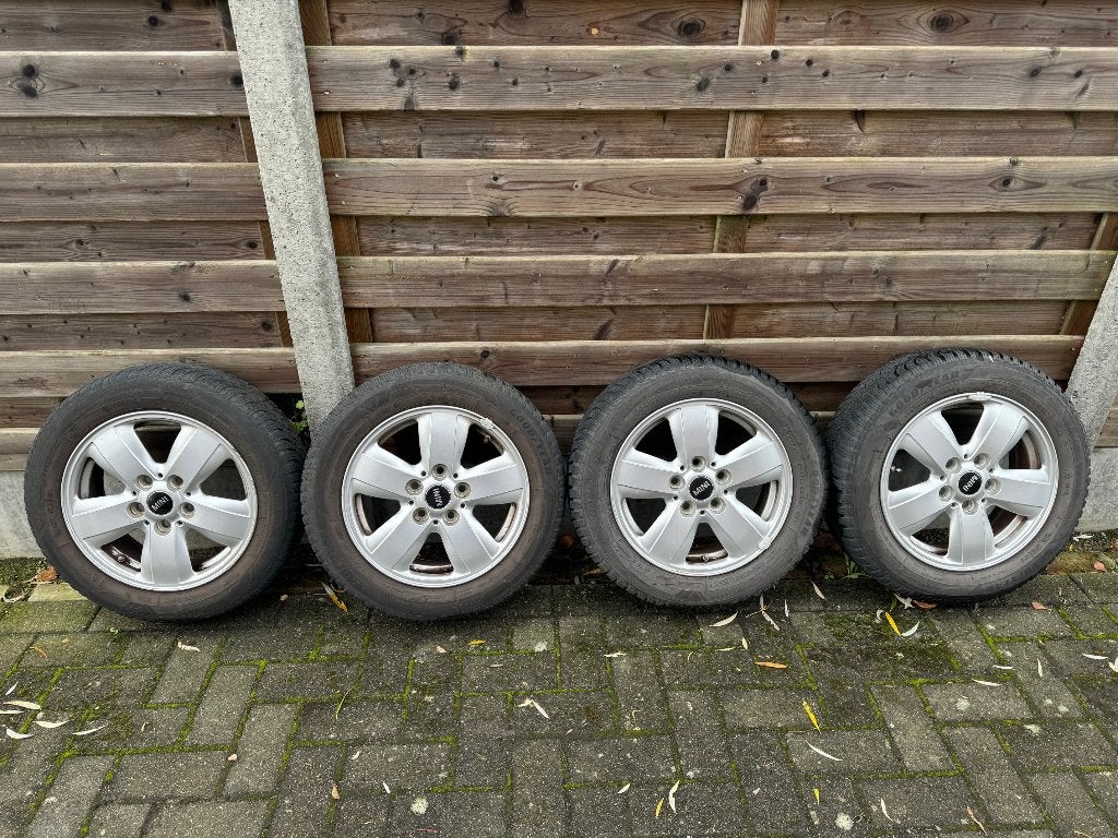 15" alu velgen set Mini met winterbanden, Auto-onderdelen, Ophalen, Gebruikt, 15 inch, 175 mm