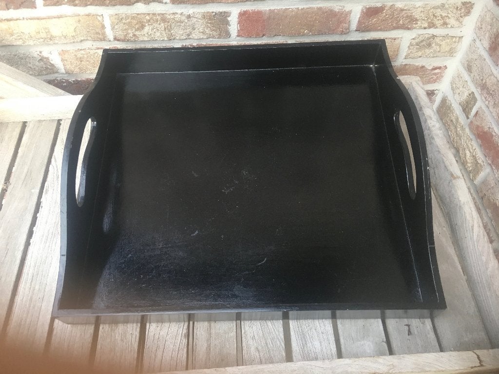 DIENBLAD IN HOUT ZWART, Ophalen of Verzenden, Gebruikt, Rechthoekig, Hout