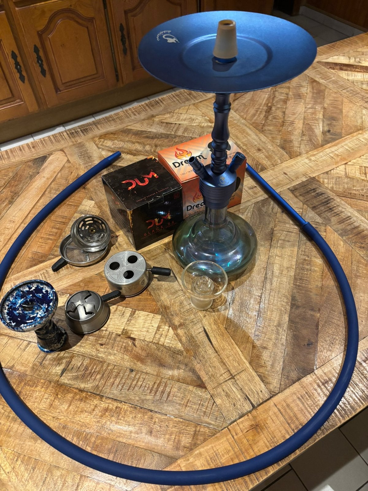 Pack chicha Dschinni Pico Blue Venom + tuyau DUM Skull Force, Enlèvement, Comme neuf