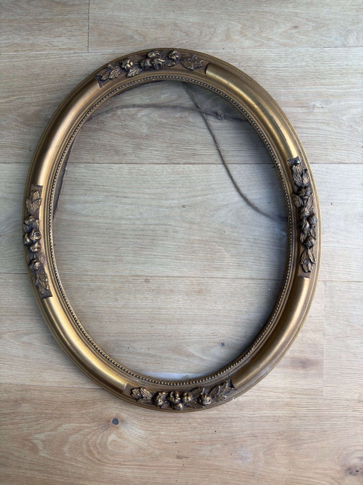 Vintage houten ovale kader – goudkleurig – met glas, Ophalen, Gebruikt, Glas, Goud