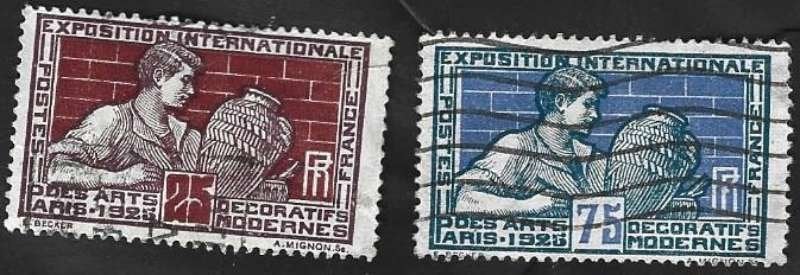 2Postzegels Frankrijk 1924 Tentoonstelling decoratieve kunst, Enlèvement ou Envoi, Affranchi