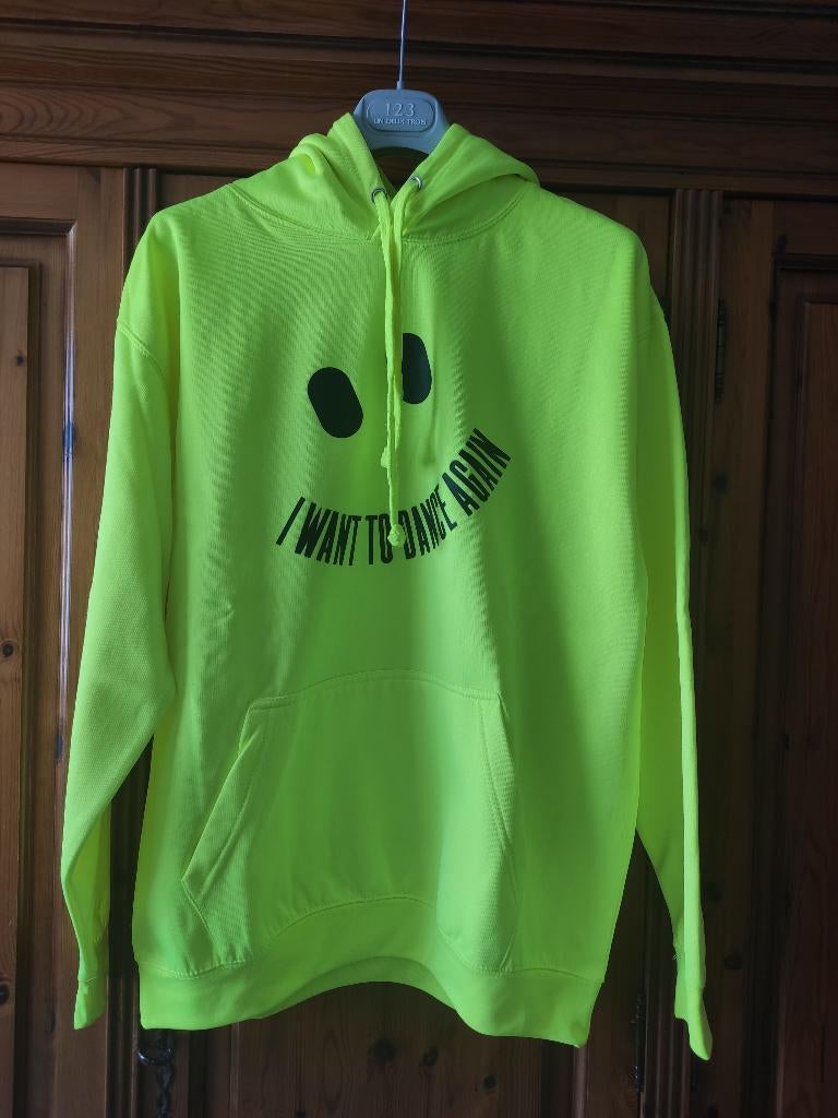 Trui fluo geel, Studio Brussel, the subs, maat L, vlekken op, Enlèvement, Porté, Taille 52/54 (L), Jaune
