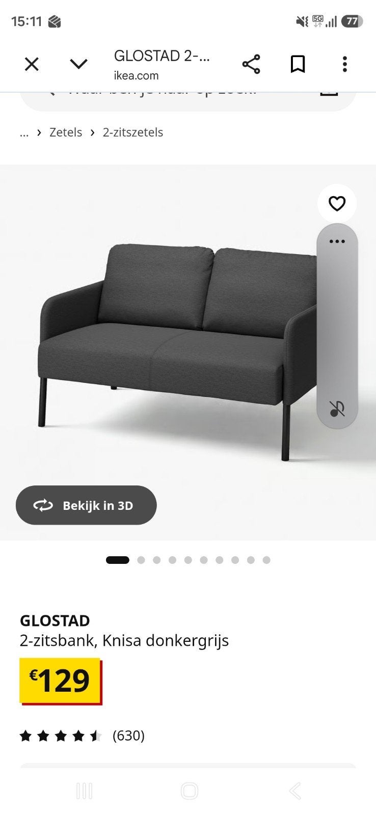 2-zitsbank, Huis en Inrichting, Ophalen, Tweepersoons, 75 tot 100 cm, Zo goed als nieuw