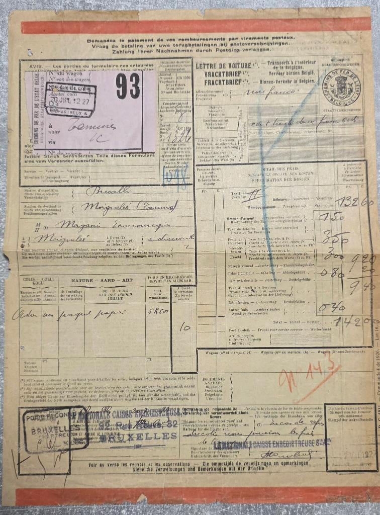 1927+Marcophilie+Bruxelles Chartreux+Moignelée+Tamines, Timbres & Monnaies, Timbres | Europe | Belgique, Affranchi, Autre, Trains