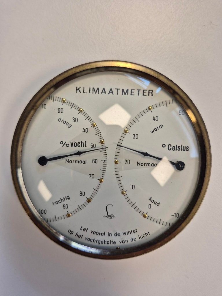 Vintage messing analoge thermo-hygrometer Duits merk Lufft, Antiek en Kunst, Ophalen of Verzenden