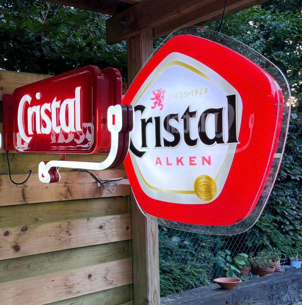 Publicité lumineuse Cristal Alken recto-verso 2x, Enlèvement, Comme neuf, Table lumineuse ou lampe (néon)