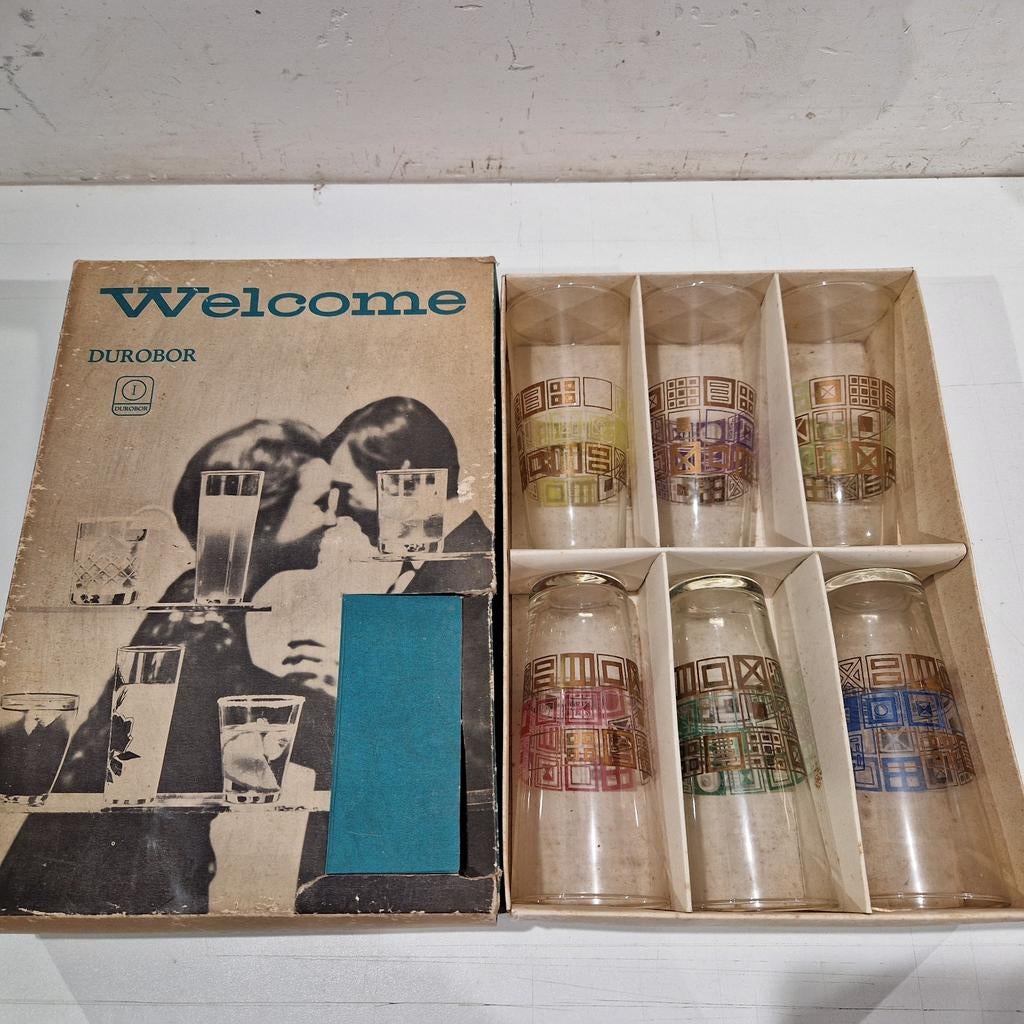 Durobor Welcome  set glazen in originele verpakking vintage, Verzamelen, Retro, Huis en Inrichting, Ophalen of Verzenden