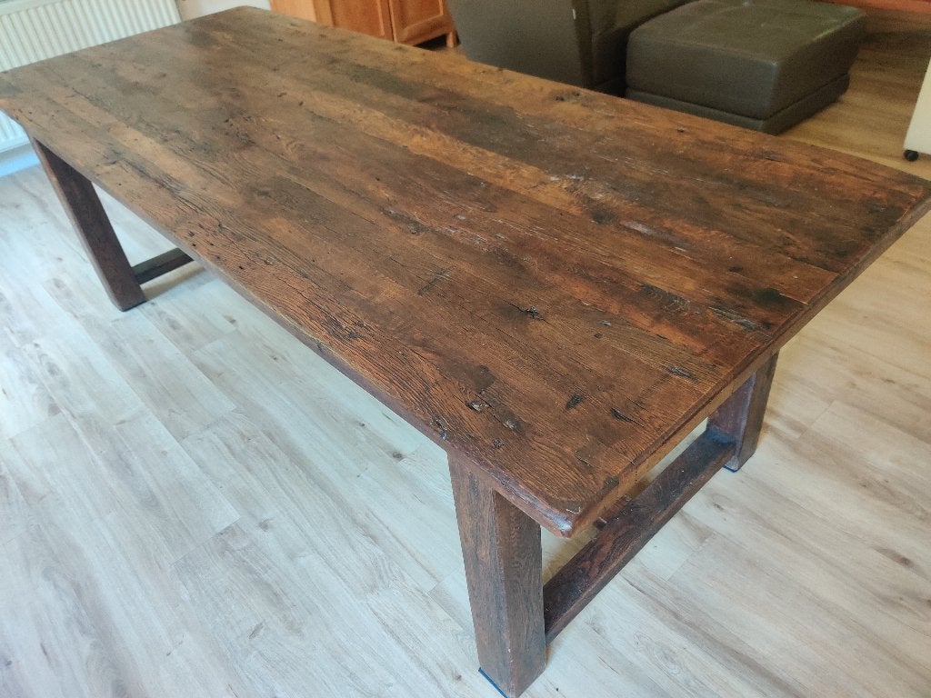 Grote massief eiken kloostertafel 240 cm | 6–8 personen, Enlèvement, Utilisé, 50 à 100 cm, Chêne
