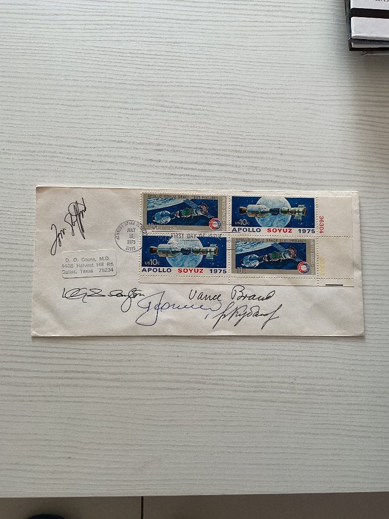 Envelop gesigneerd door de leden van Apollo-Soyuz, Ophalen of Verzenden, Envelop