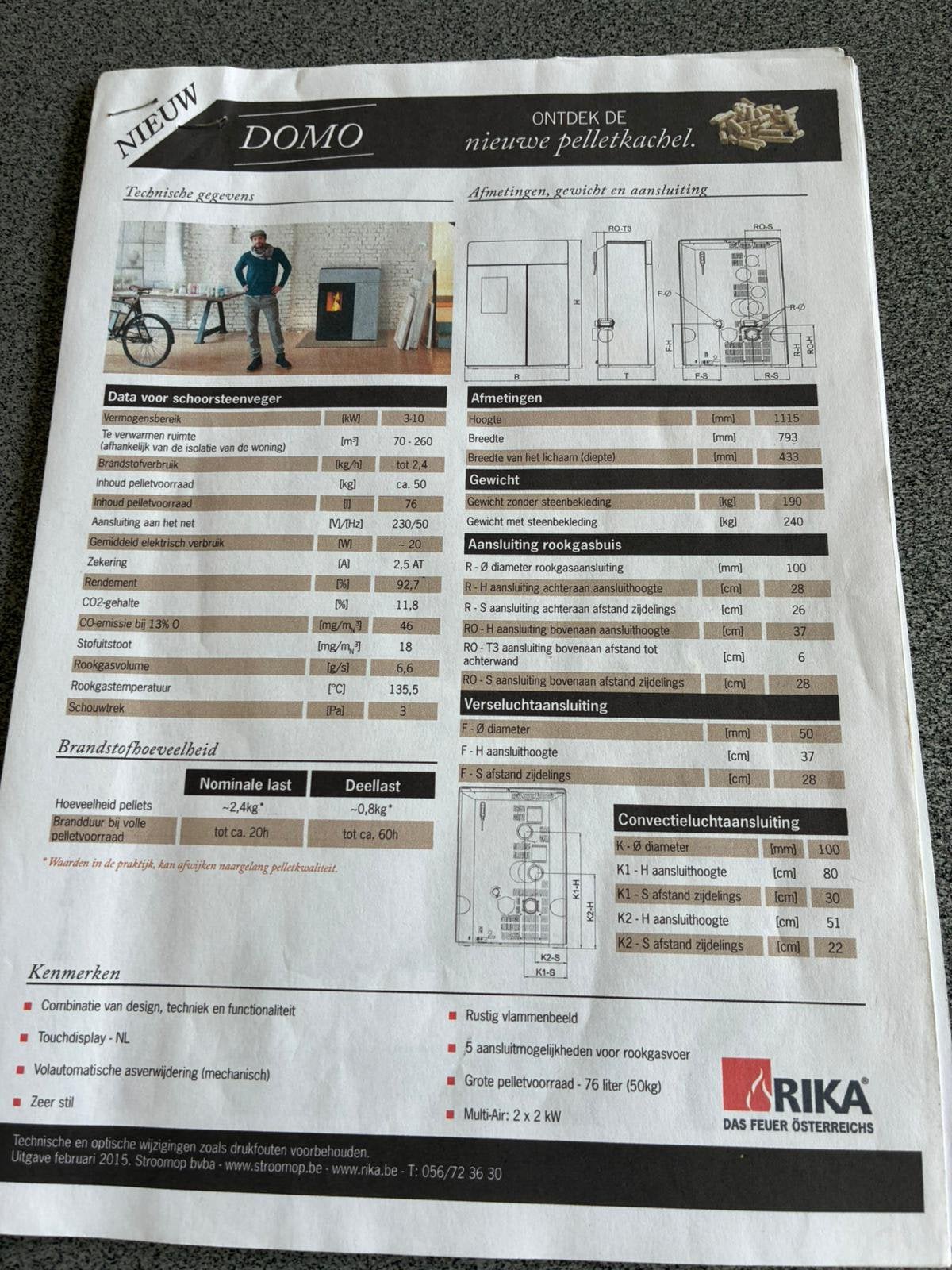 RIKA DOMO pelletkachel – 10 kW, Ophalen, Gebruikt, Overige brandstoffen, Pelletkachel