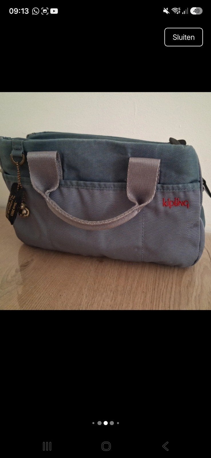 Kipling Handtas Grijs Pioneer Edition Metalen Aapje, Ophalen of Verzenden, Gebruikt, Grijs, Handtas