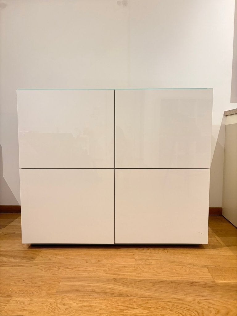 Witte Ikea kast met hoogglans, Ophalen, Gebruikt, 50 tot 75 cm, 100 tot 150 cm