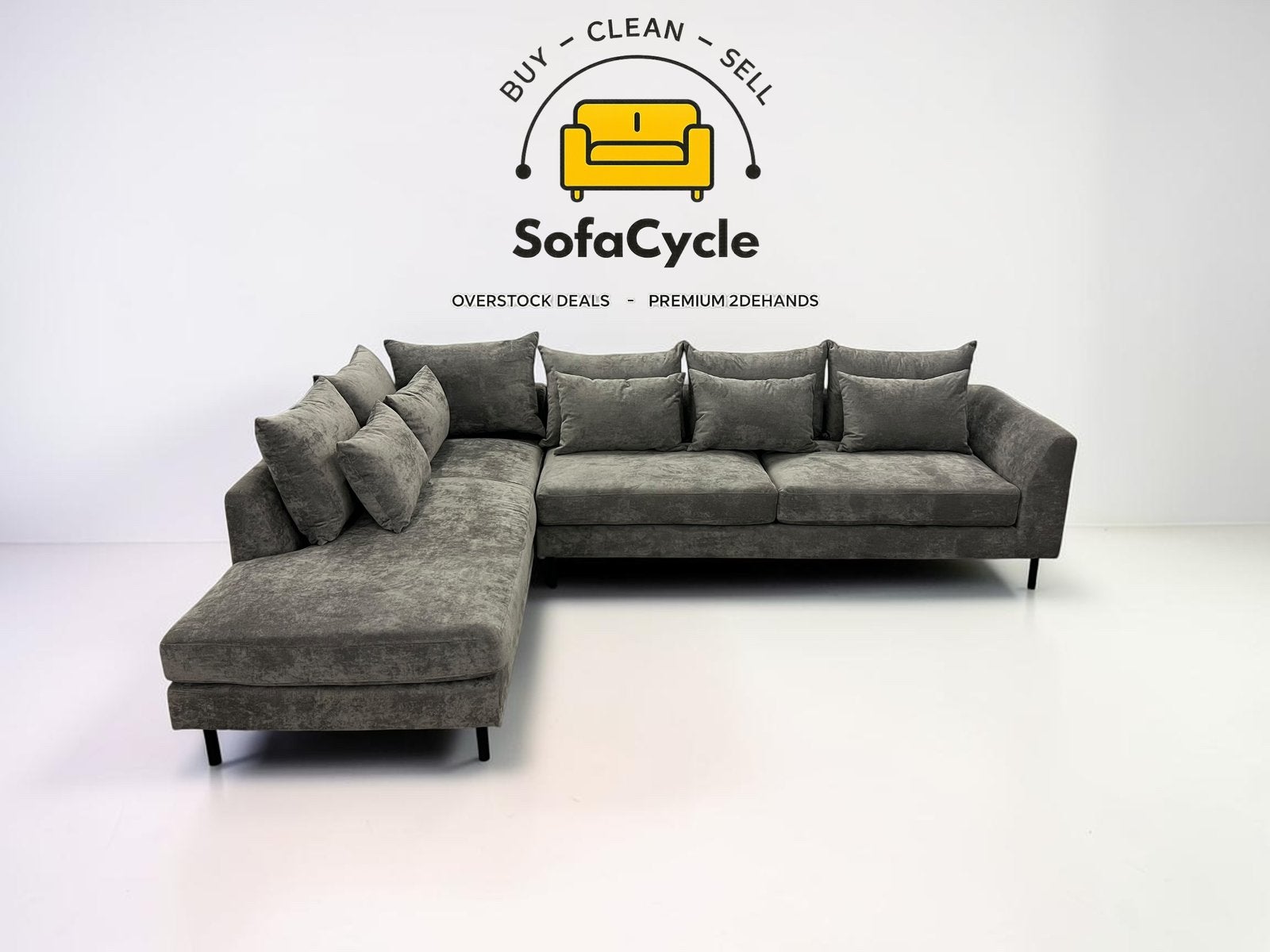Grande chaise d'angle en tissu anthracite, — overstock, Enlèvement ou Envoi, Comme neuf, SofaCycle, Info@sofacycle.be