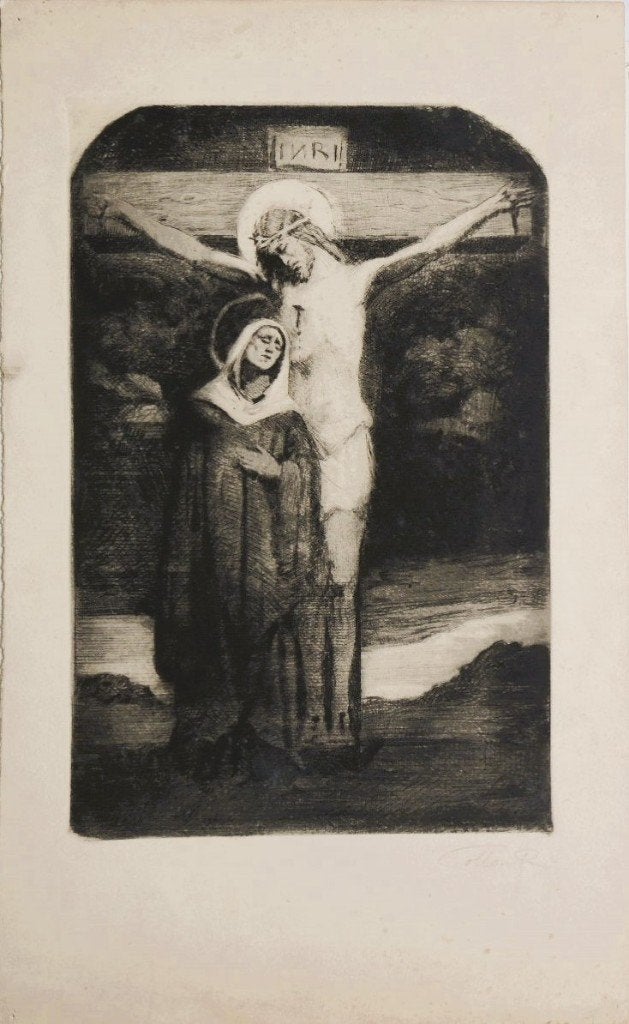 Jean Roch Collon ets aquatint "INRI", gesigneerd, Religion, Eau-forte, Signé, Enlèvement
