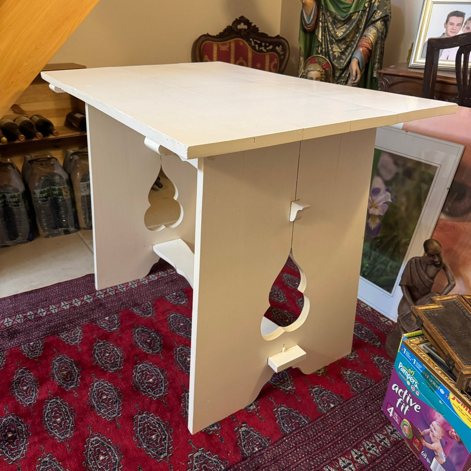 Landelijke Stijl: Wit Houten Bureautje met Sierlijke Details, Enlèvement, Comme neuf, Blanc, Bureau d'écolier