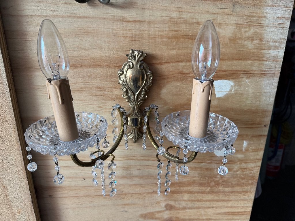 Wandlampjes in koper met kristal / ampliques, Ophalen, Gebruikt, Wandlamp, Goud