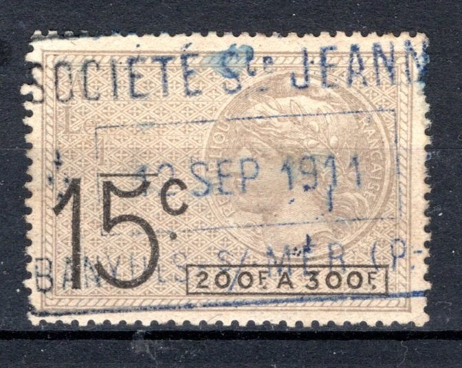 FRANKRIJK 15c 1911 Fiscaux effet de commerce, Verzenden, Gestempeld
