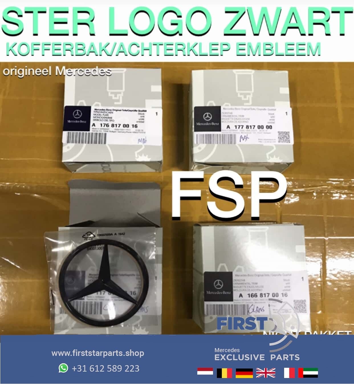 Mercedes LOGO zwart kofferbak STER embleem W176 W177 W205 W1, Utilisé, -, -, Enlèvement ou Envoi