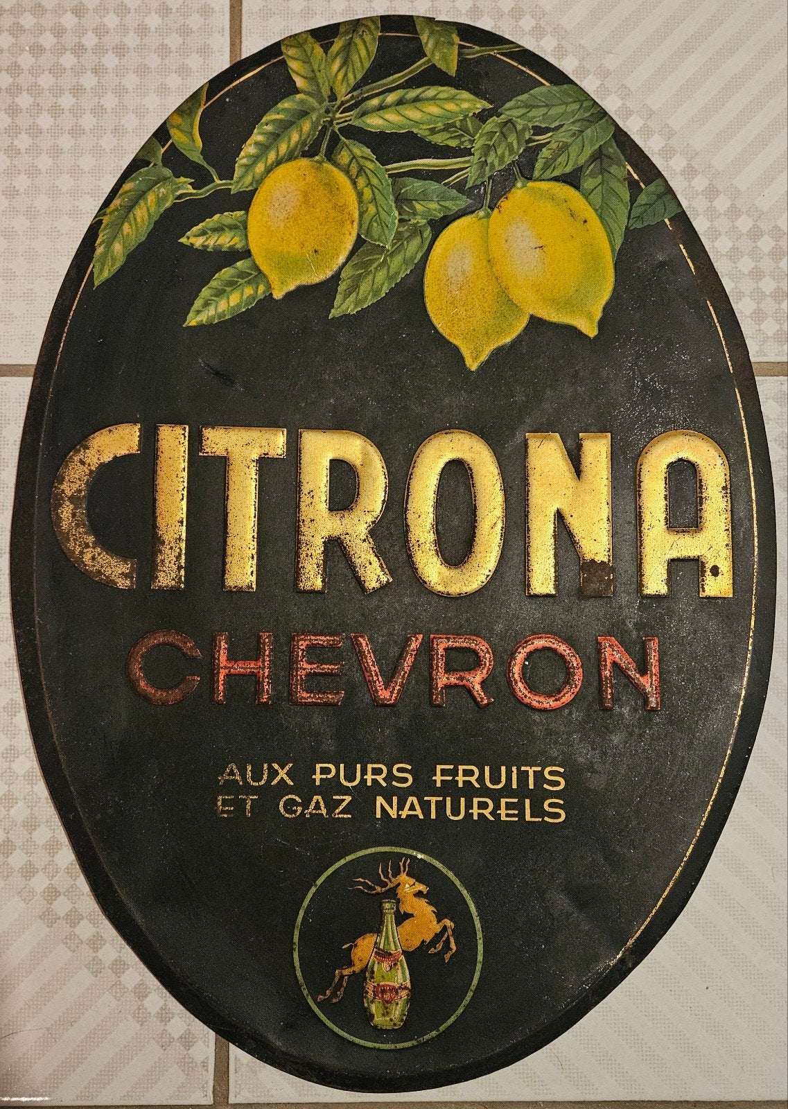très rare grande tôle chevron citrona, Enlèvement ou Envoi