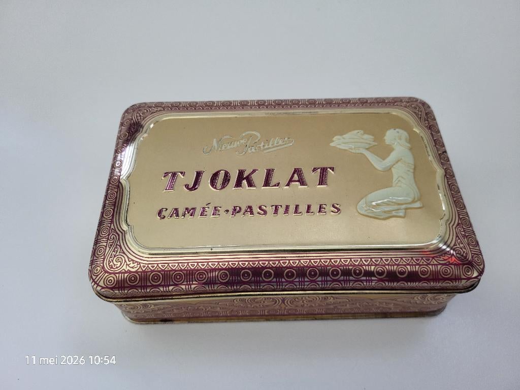 Vintage Tjoklat Camee‑Pastilles blik (jaren 30–50), Collections, Boîte en métal, Comme neuf, Enlèvement ou Envoi
