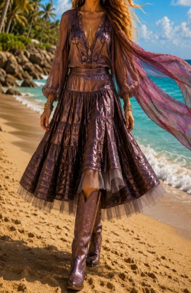 Belle tenue boho chic avec jupe métallique, chemisier, Neuf, Taille 38/40 (M), Enlèvement ou Envoi, By Farfetch