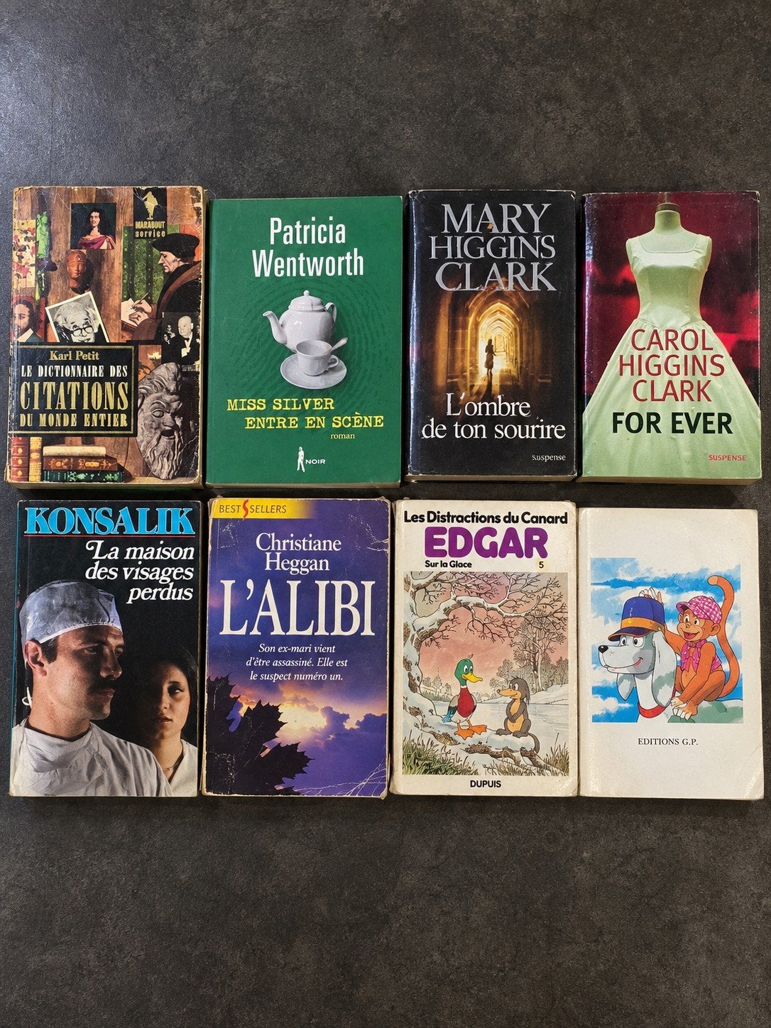 Lot 8 vintage boeken/romans/strips — Mary Higgins Clark, Edg, Verzenden