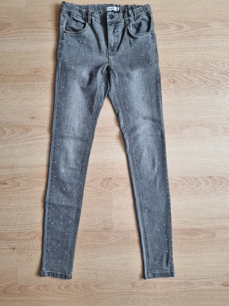 Grijze jeans met strass - Name it - maat 158, Broek, Gebruikt, NAME IT., Meisje