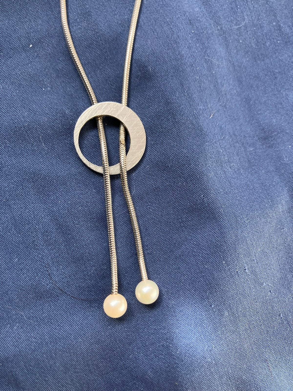 Collier lariat en argent avec perles nacrées, Enlèvement ou Envoi, Utilisé, Argent, Argent