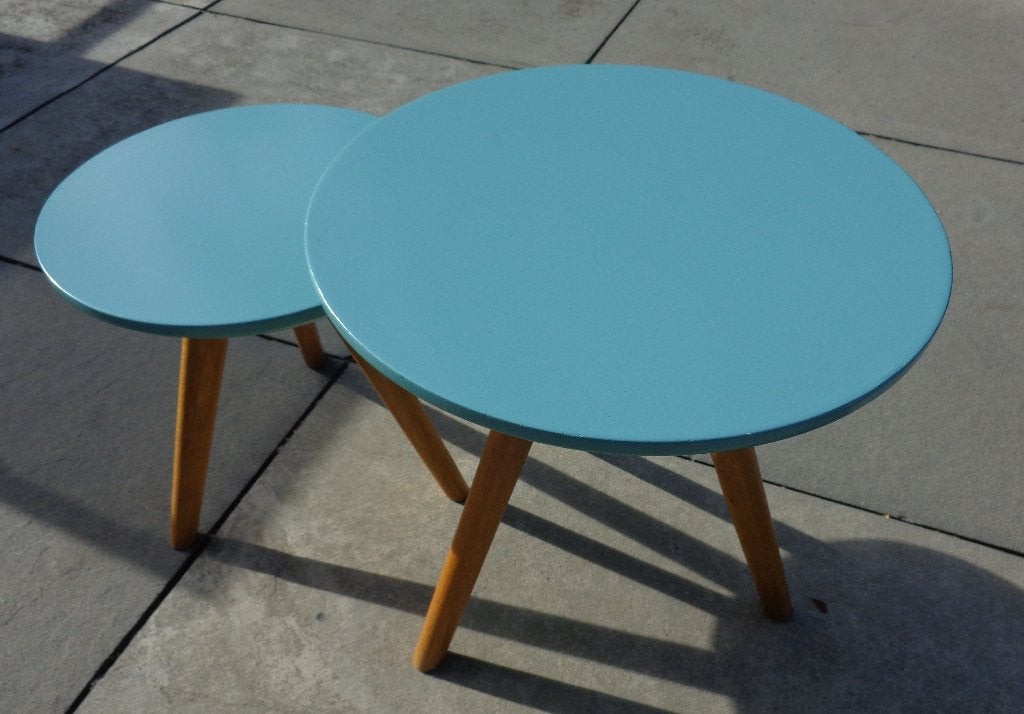 Turquoise - hout  - zie foto's, Ophalen, Zo goed als nieuw, Rond