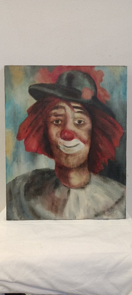 Clown olieverfschilderij - M.Berteloot, 50x40, n660, Antiek en Kunst, Paneel, Portret of Personen, Ophalen of Verzenden, Gesigneerd