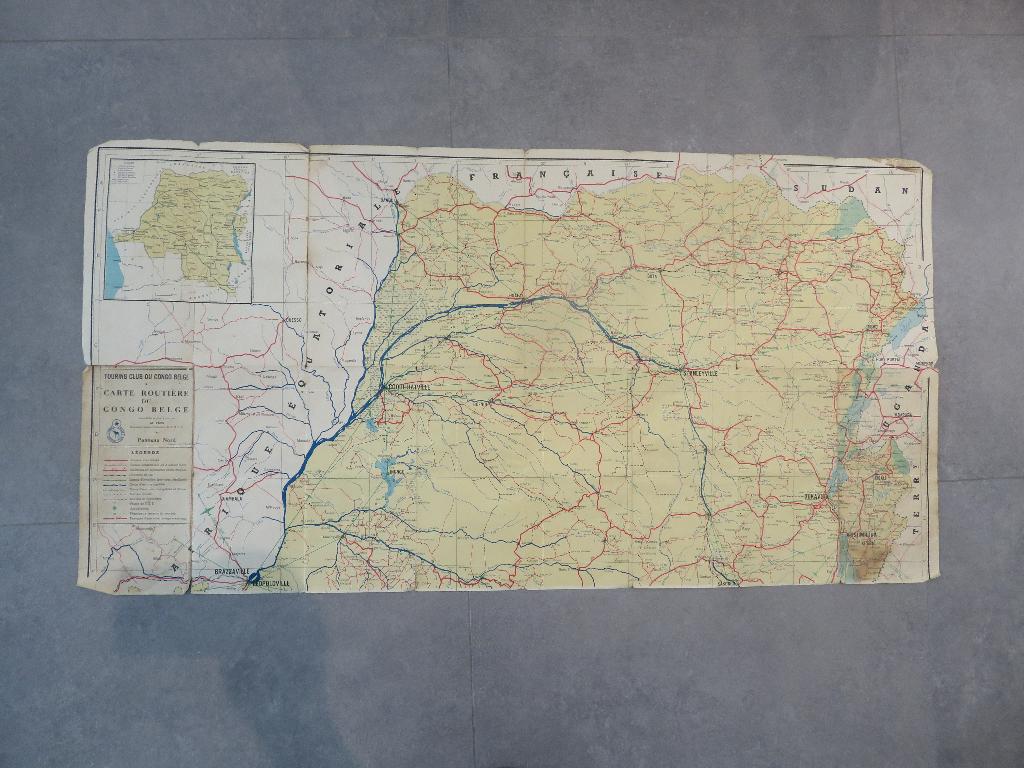 halve landkaart kaart Carte routière du Congo Belge, Enlèvement ou Envoi, Comme neuf, Carte géographique