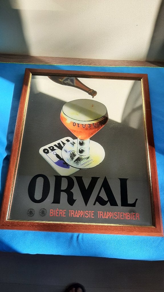 Miroir publicitaire ORVAL (trappiste belge) 56 x 45 cm, Enlèvement, Utilisé, Panneau, Plaque ou Plaquette publicitaire