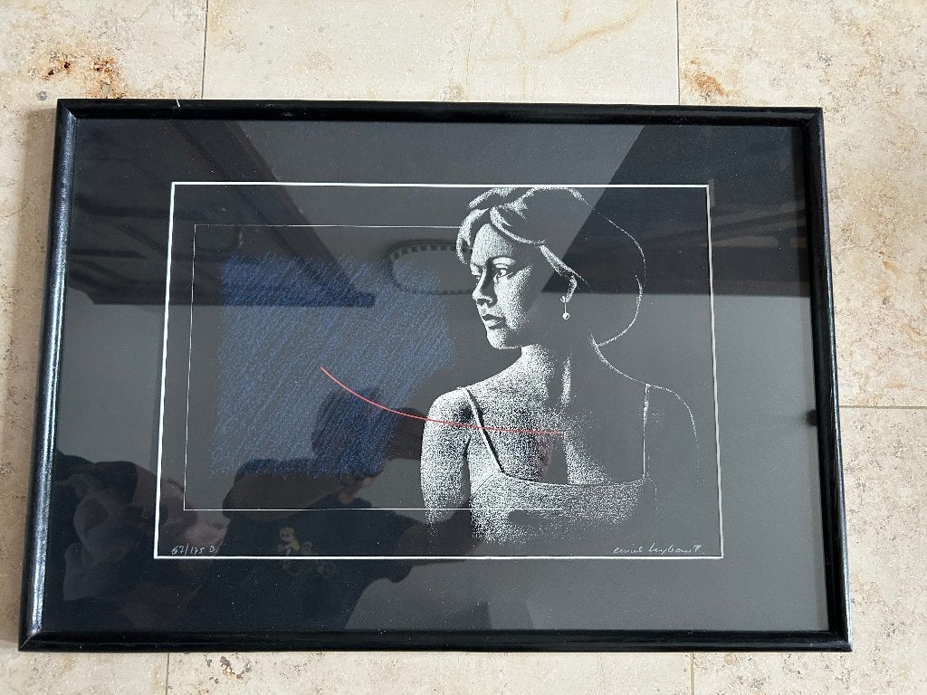 Mooie gesigneerde zeefdruk/grafische print Emiel Leybaert, Portrait ou Personnes, Enlèvement, Impression, Sous verre