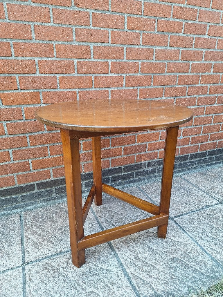 Vintage houten rond tafeltje, Huis en Inrichting, Ophalen, Gebruikt, Rond, 60 cm of meer