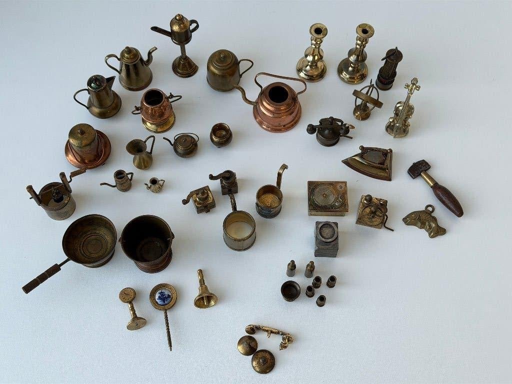 Verzameling vintage messing en koperen miniaturen (40), Antiek en Kunst, Ophalen of Verzenden
