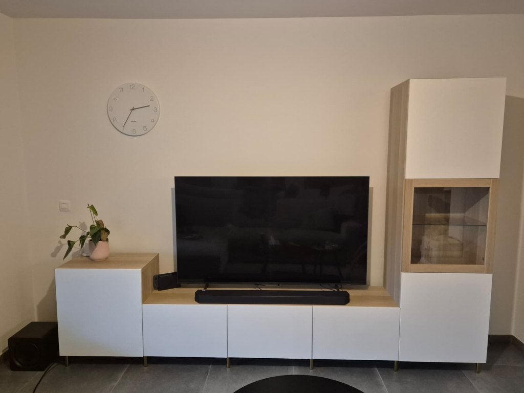 IKEA BESTÅ TV-wandmeubel 300 cm wit / eikenlook, Maison & Meubles, 25 à 50 cm, 200 cm ou plus, Scandinavisch / modern, Comme neuf