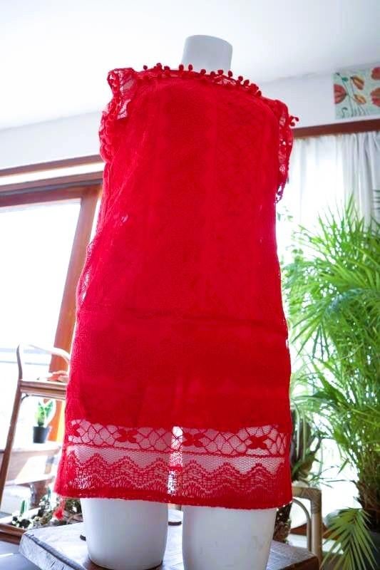 fijn rood gedetailleerde korte- urk, Kleding | Dames, Maat 38/40 (M), Vintage Dressing, Ophalen of Verzenden, Knielengte