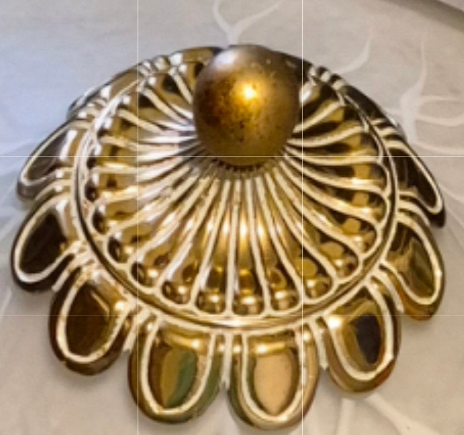 Vintage Spaanse kroonluchter messing en matglas, Huis en Inrichting, Lampen | Kroonluchters, Ophalen, Zo goed als nieuw, Overige materialen
