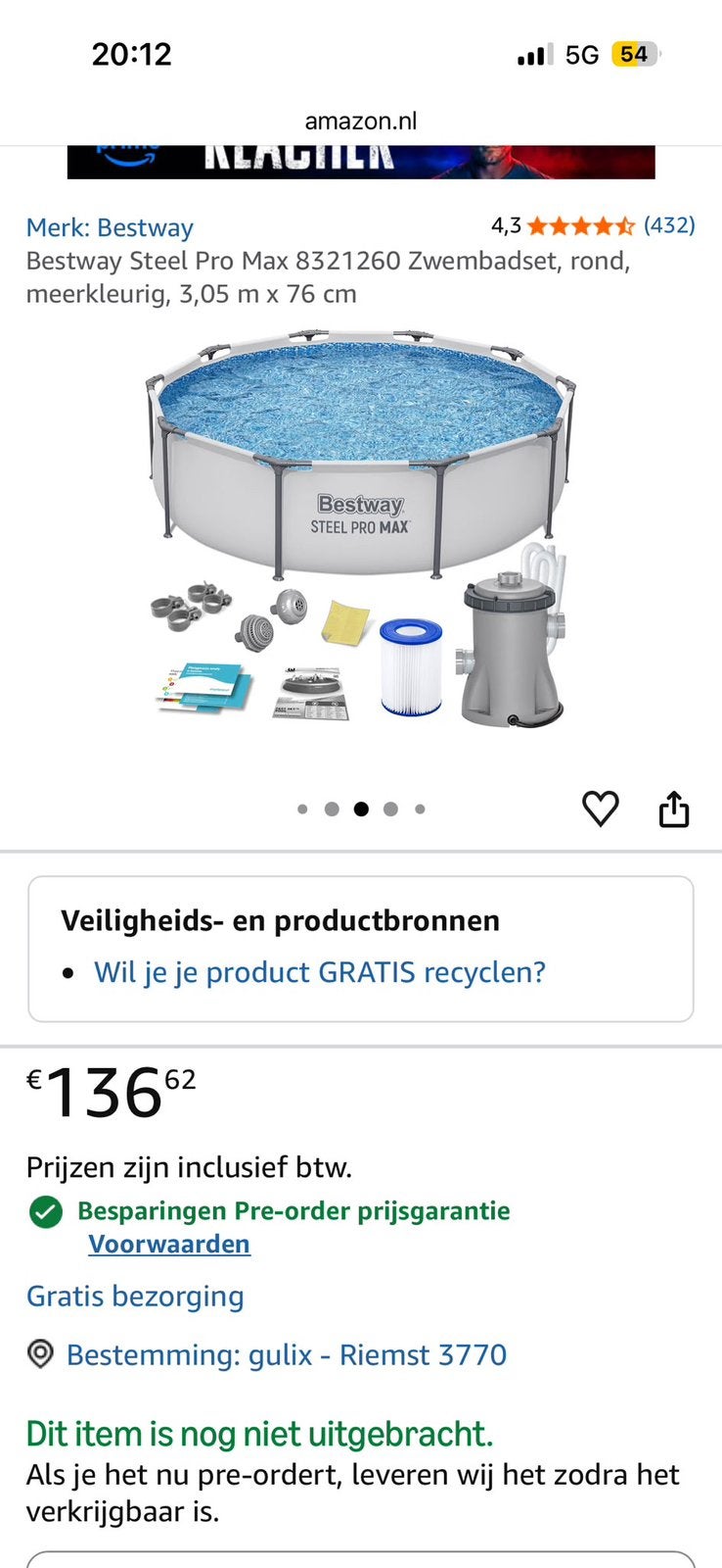 ‍️ Compleet Bestway zwembad, Ophalen, Gebruikt, Rond, Opzetzwembad