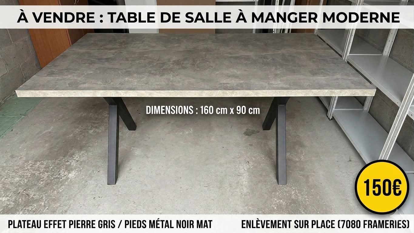 Table salle a manger,, Métal, Cinq personnes ou plus, Comme neuf, Enlèvement