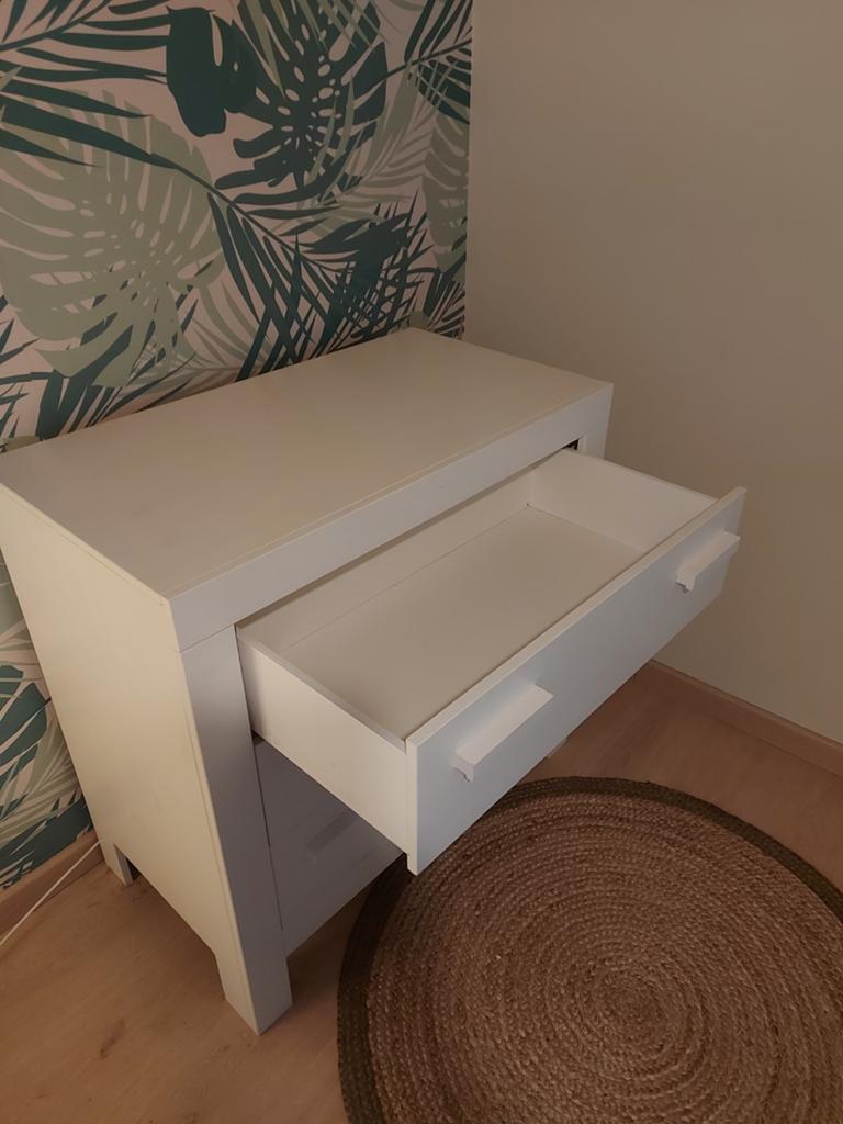 Witte houten commode met 3 lades, Huis en Inrichting, Kasten | Ladekasten, Ophalen, Gebruikt, 50 tot 100 cm, 3 of 4 laden