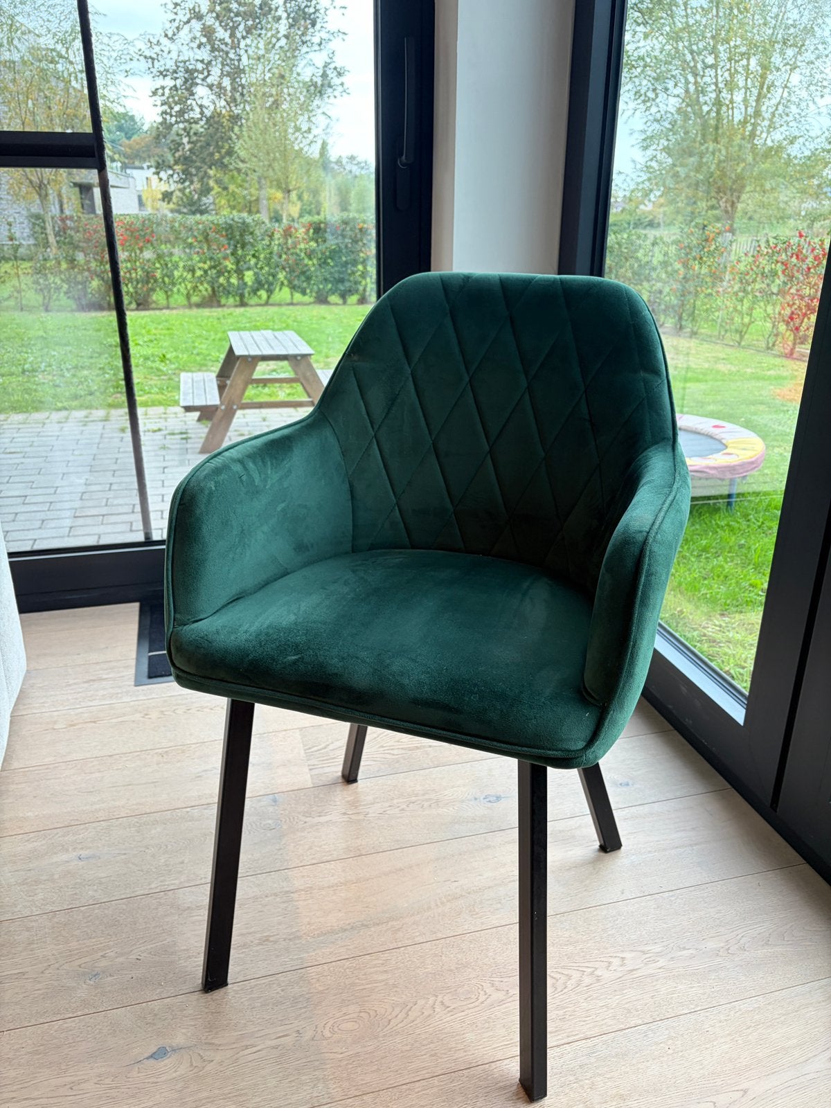 Groene velvet eerkamerstoelen (4st.) €30/stoel of €100 samen, Maison & Meubles, Enlèvement, Comme neuf